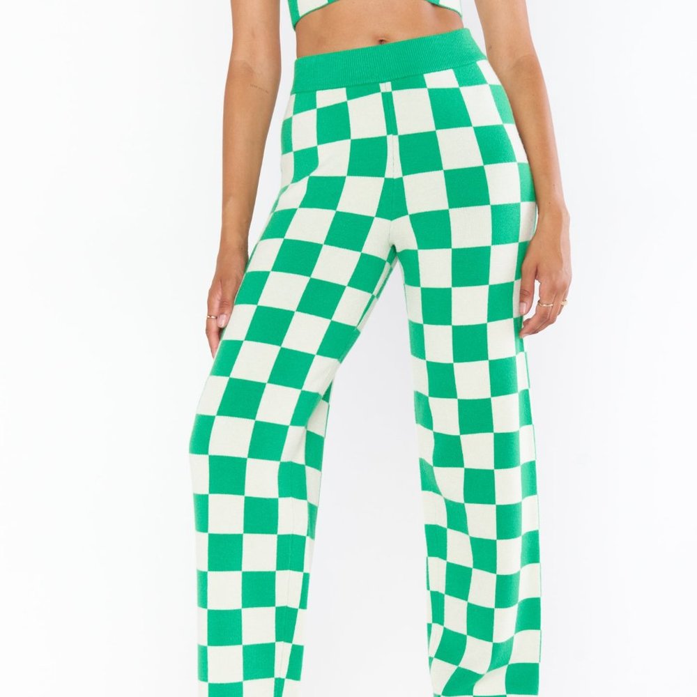 Show Me Your Mumu Zermatt Kelly Green Checker Knit Pants Women's Small S